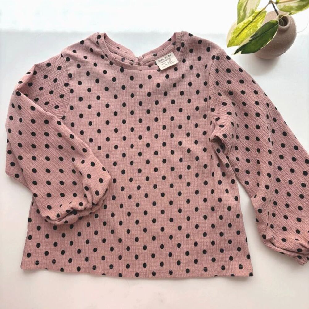 Zara Kids Girls Pink and Black Polka Dots Blouse size 5T